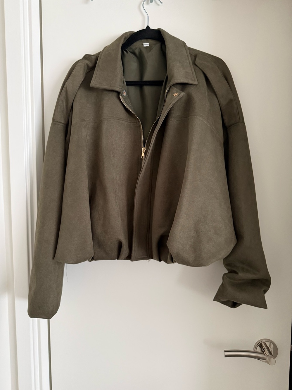 Women's khaki green faux Suede Bomber Jacket